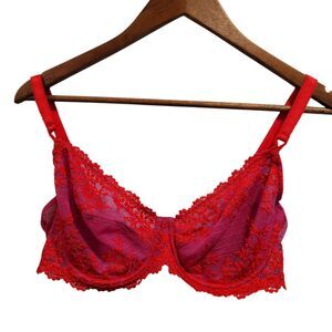 Wacoal Size 38D Embrace Lace Underwire Bra Purple Red Lace Style#65191